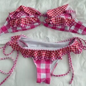 Pink Gingham Ruffle Bikini Set